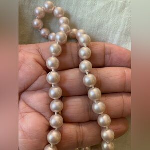 Hand Knotted‎ Blush Pink Glass Pearls Vintage Necklace Fish Hook